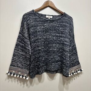 Julia Vintage Knitted Relaxed Fit Pom Pom Detail Knit Sweater Shirt Top Grey